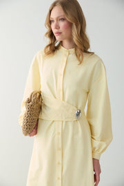 Broş detaylı cotton elbise sarı | | Minal Design
