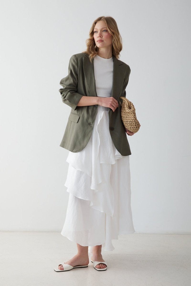 KETEN BLAZER CEKET orman yeşili | | Minal Design