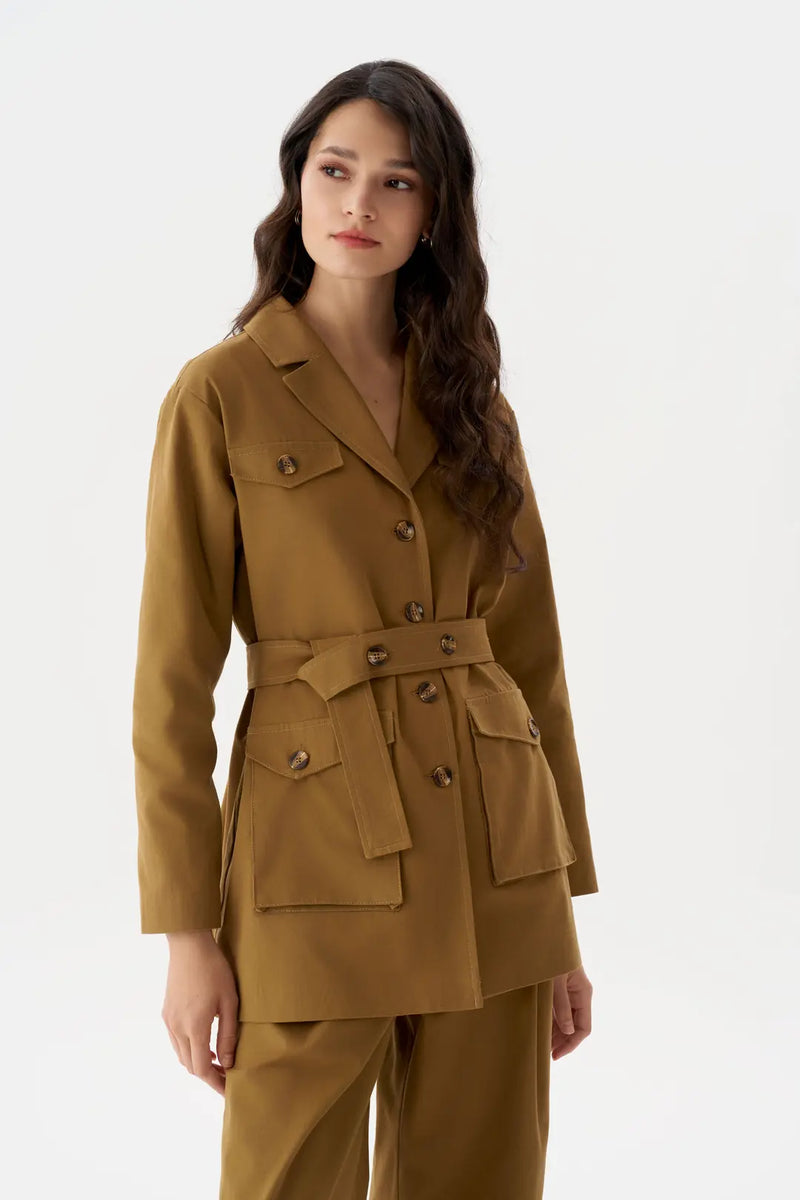 CEPLİ GABARDİN TAKIM CAMEL